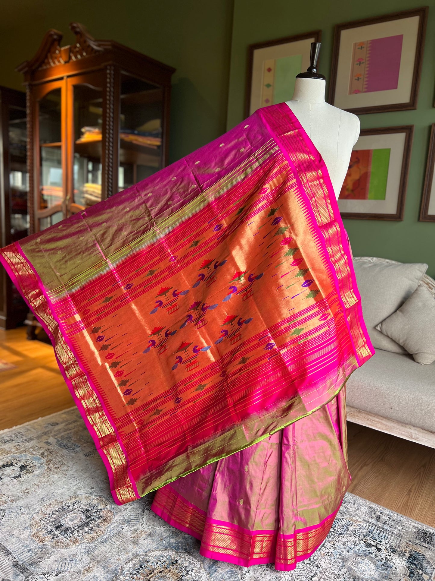 Pink x Green Paithani with Classic Pallu