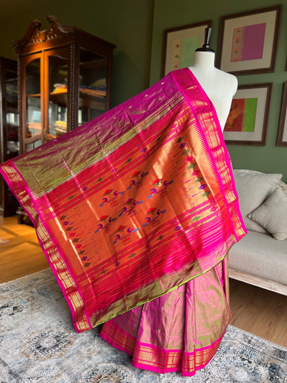 Pink x Green Paithani with Classic Pallu
