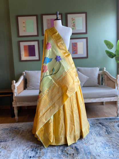 Light Yellow Paithani with Large Peacock Pallu