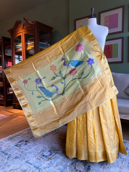 Light Yellow Paithani with Large Peacock Pallu