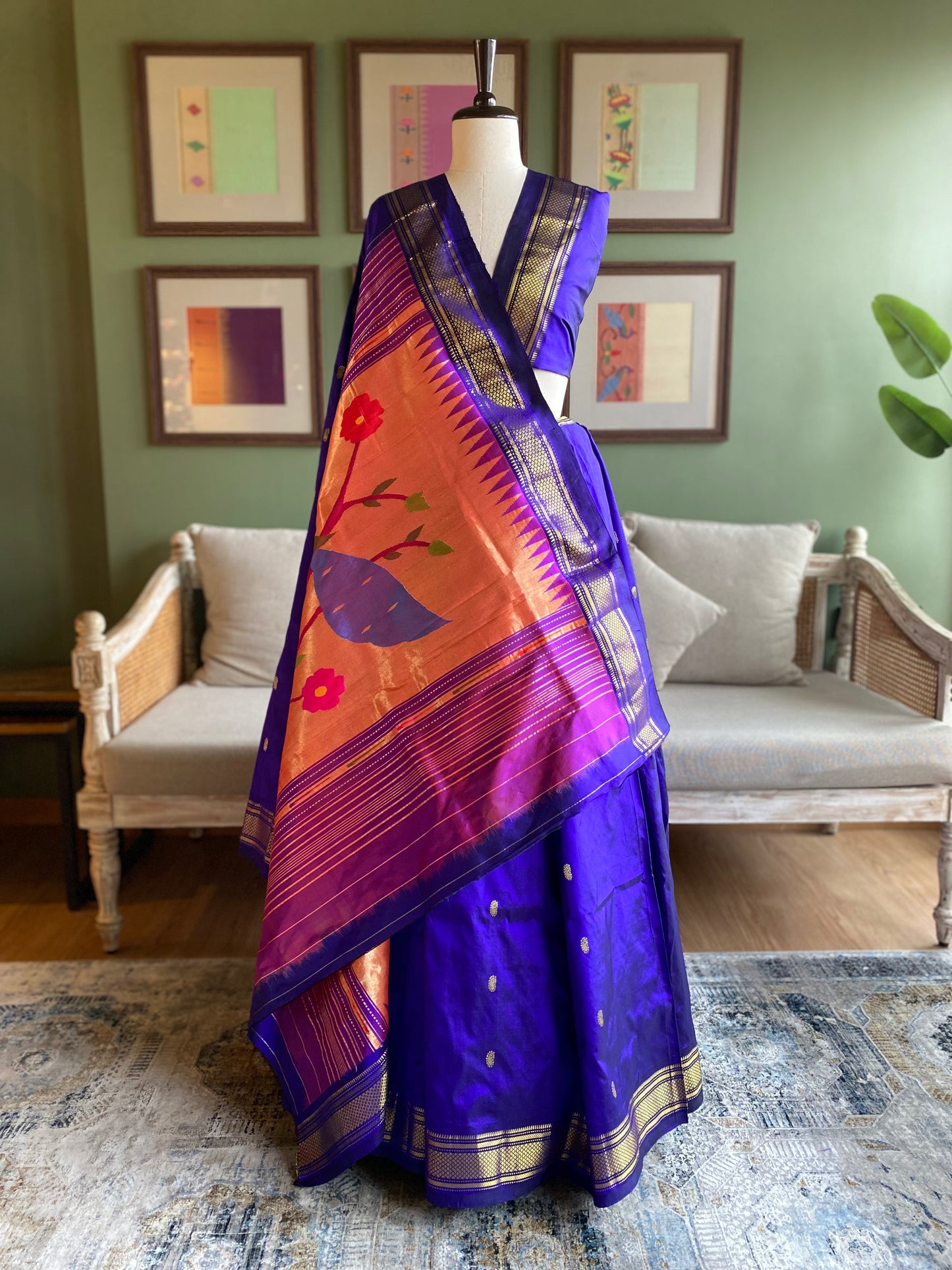 Ink Blue Paithani with Large Peacock Pallu