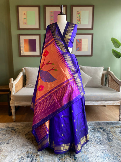 Ink Blue Paithani with Large Peacock Pallu