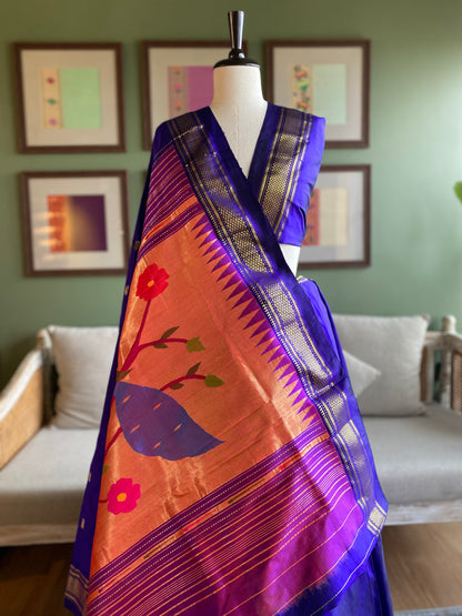 Ink Blue Paithani with Large Peacock Pallu