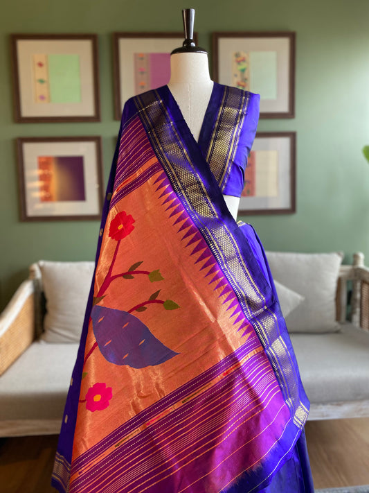 Ink Blue Paithani with Large Peacock Pallu