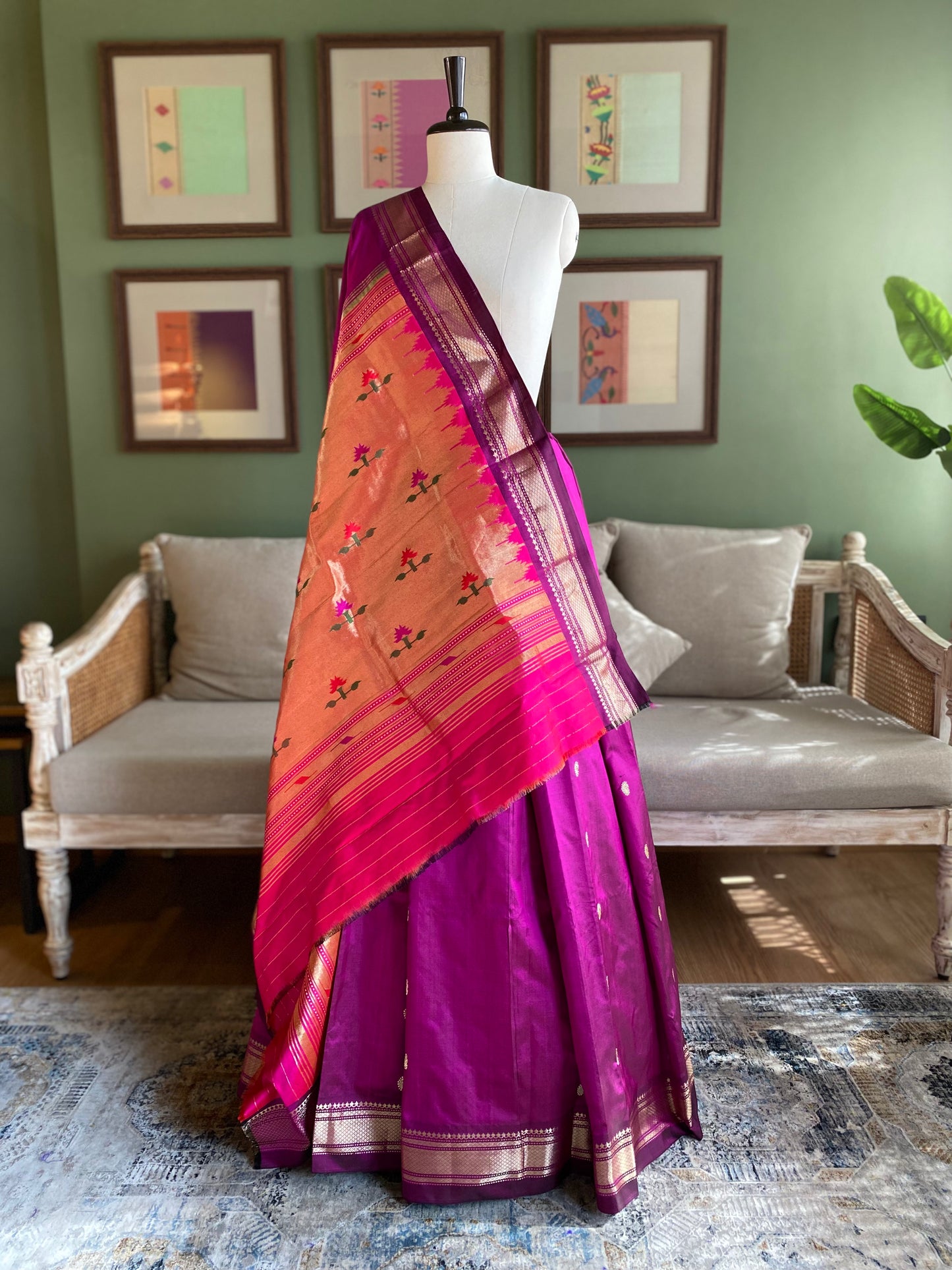 Wine Paithani with Asavali Motif Pallu
