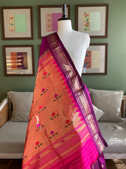 Wine Paithani with Asavali Motif Pallu