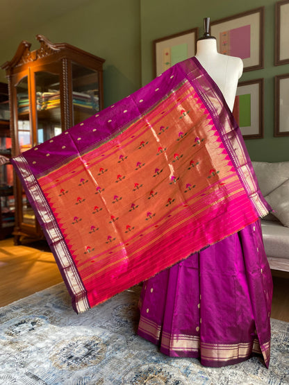 Wine Paithani with Asavali Motif Pallu
