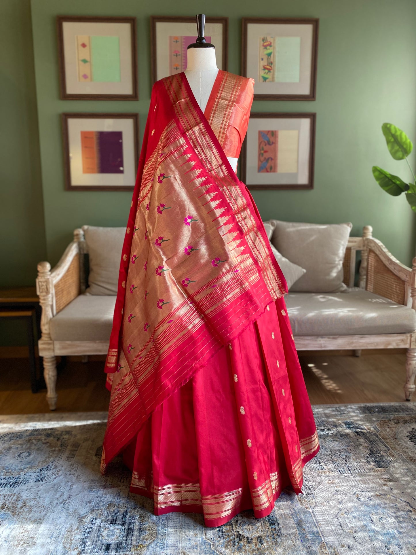 Brick Red Paithani with Asavali Motif Pallu