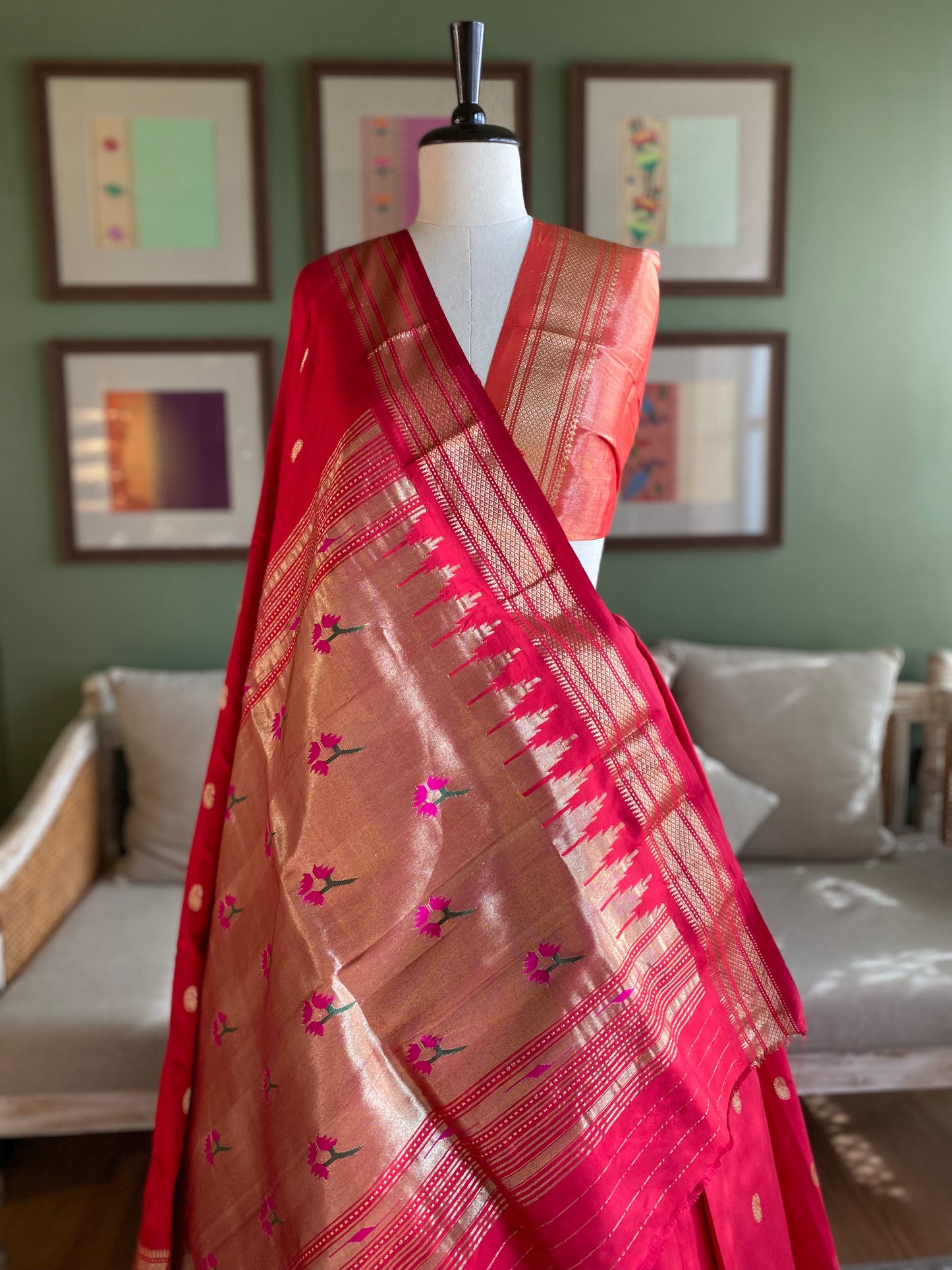 Brick Red Paithani with Asavali Motif Pallu