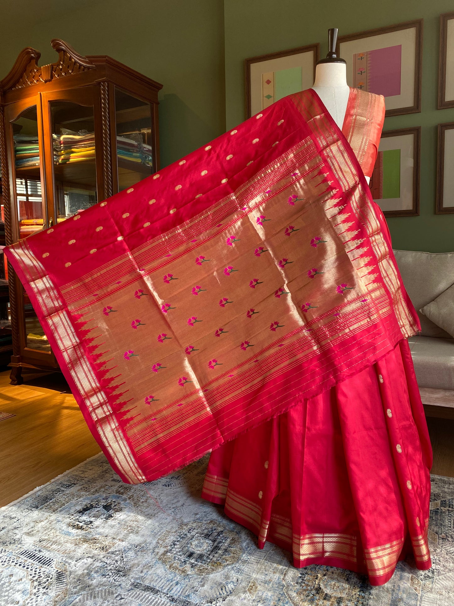 Brick Red Paithani with Asavali Motif Pallu