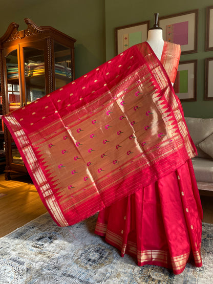 Brick Red Paithani with Asavali Motif Pallu