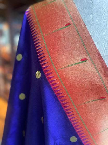 Deep Blue Dupatta with Muniya Border and Tava Pallu