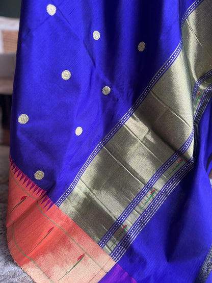 Deep Blue Dupatta with Muniya Border and Tava Pallu