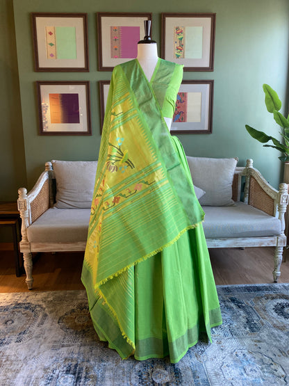 Lime Green Cotton Paithani with Lotus Pallu