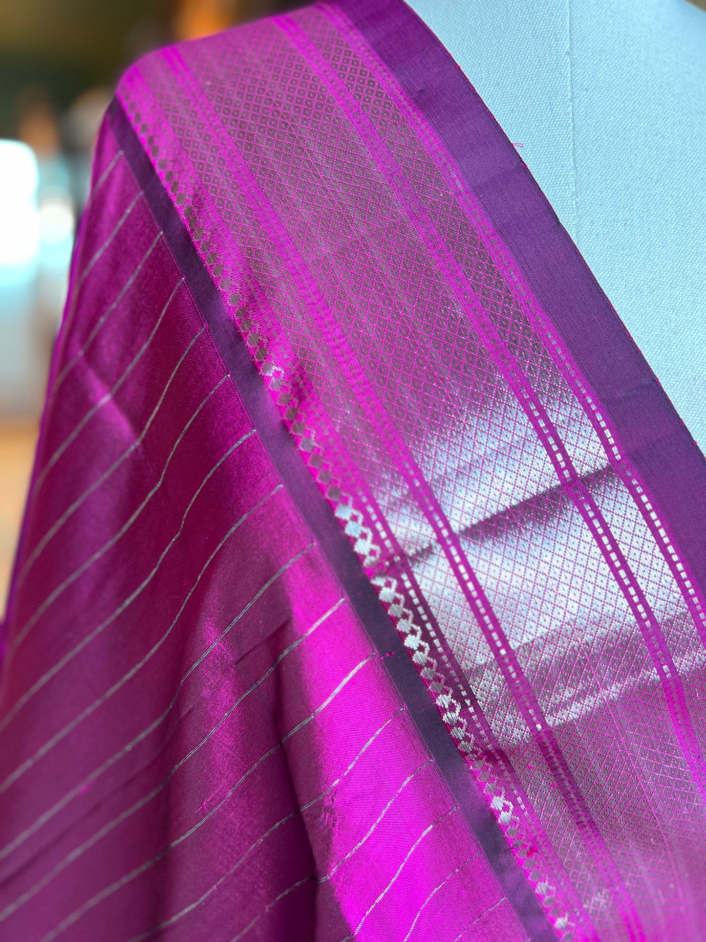 Wine Pink Dupatta with Narali Border and Barao Pallu