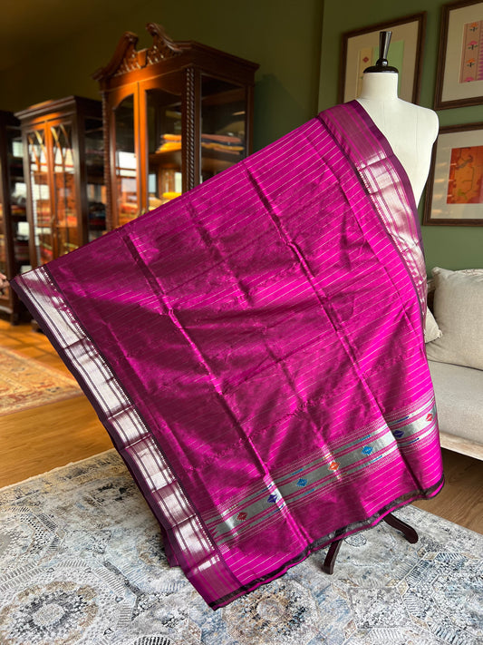 Wine Pink Dupatta with Narali Border and Barao Pallu