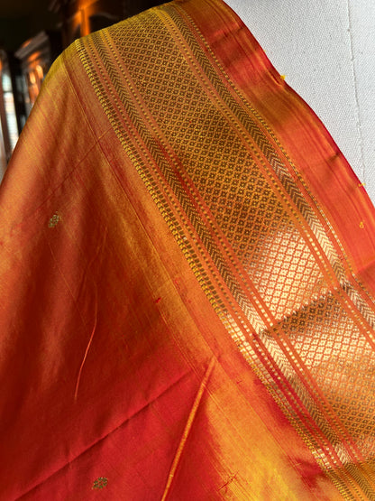 Orange Dupatta with Narali Border and Peacock Pallu