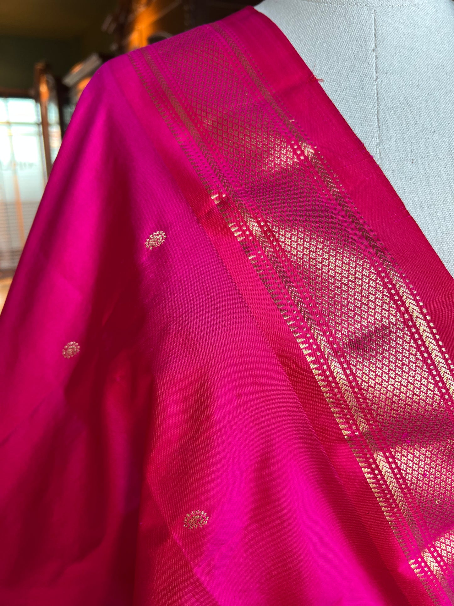 Rani Pink Dupatta with Narali Border and Peacock Pallu