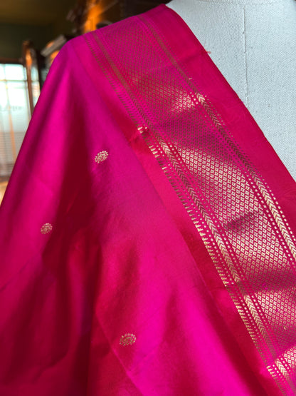 Rani Pink Dupatta with Narali Border and Peacock Pallu