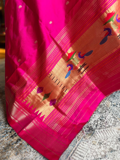 Rani Pink Dupatta with Narali Border and Peacock Pallu