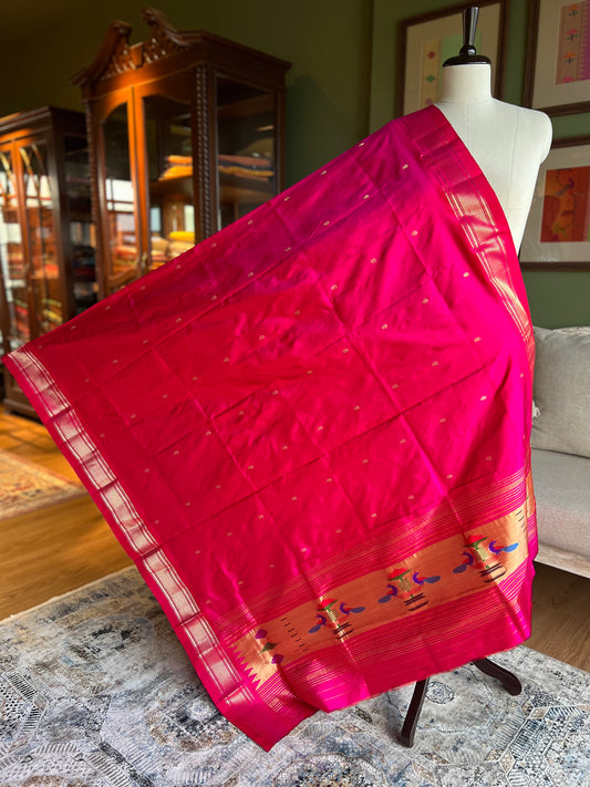 Rani Pink Dupatta with Narali Border and Peacock Pallu