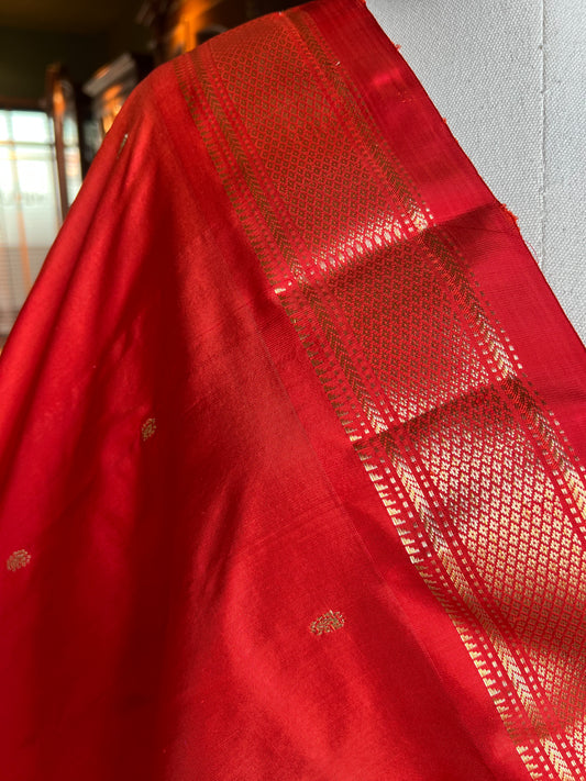 Vermillion Red Dupatta with Narali Border and Peacock Pallu