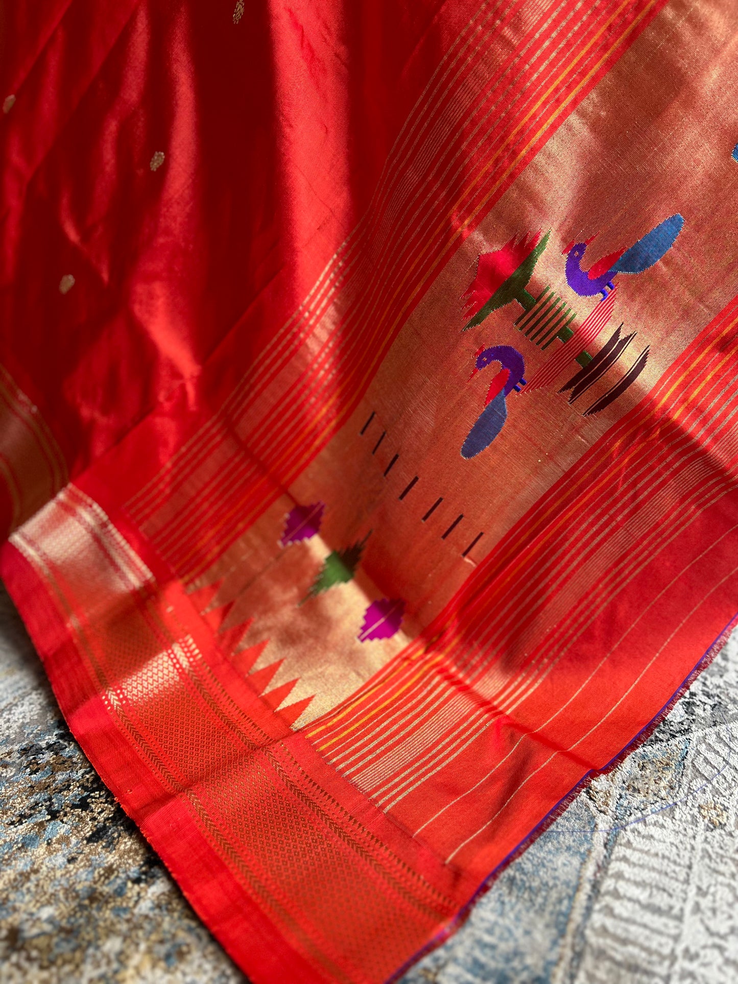 Vermillion Red Dupatta with Narali Border and Peacock Pallu