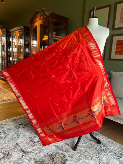 Vermillion Red Dupatta with Narali Border and Peacock Pallu