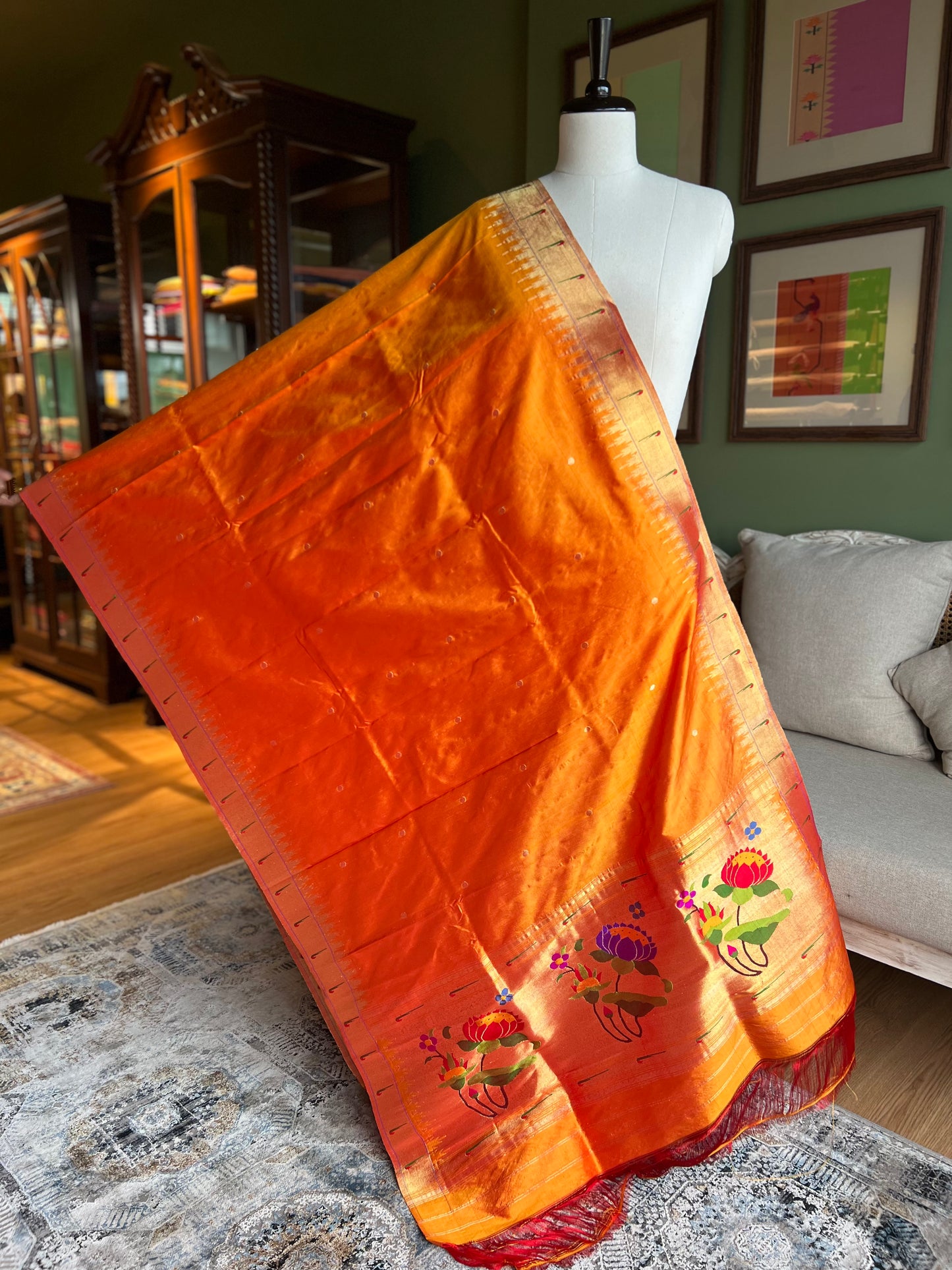 Mango Orange Dupatta with Muniya Border and Lotus Pallu
