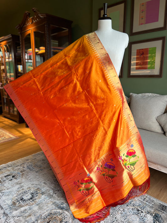 Mango Orange Dupatta with Muniya Border and Lotus Pallu