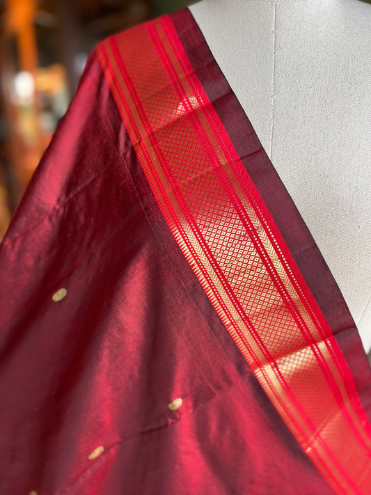 Maroon Dupatta with Narali Border and Peacock Pallu