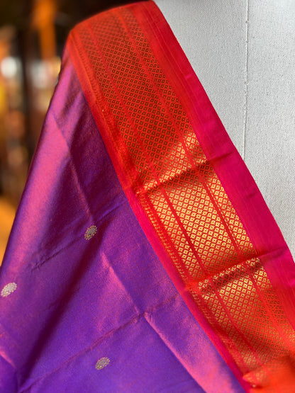 Purple Dupatta with Contrast Narali Border and Barao Pallu