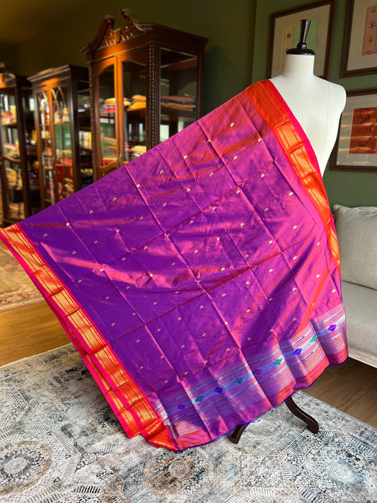 Purple Dupatta with Contrast Narali Border and Barao Pallu