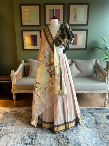 Beige Cotton Paithani with Muniya Border and Lotus Pallu