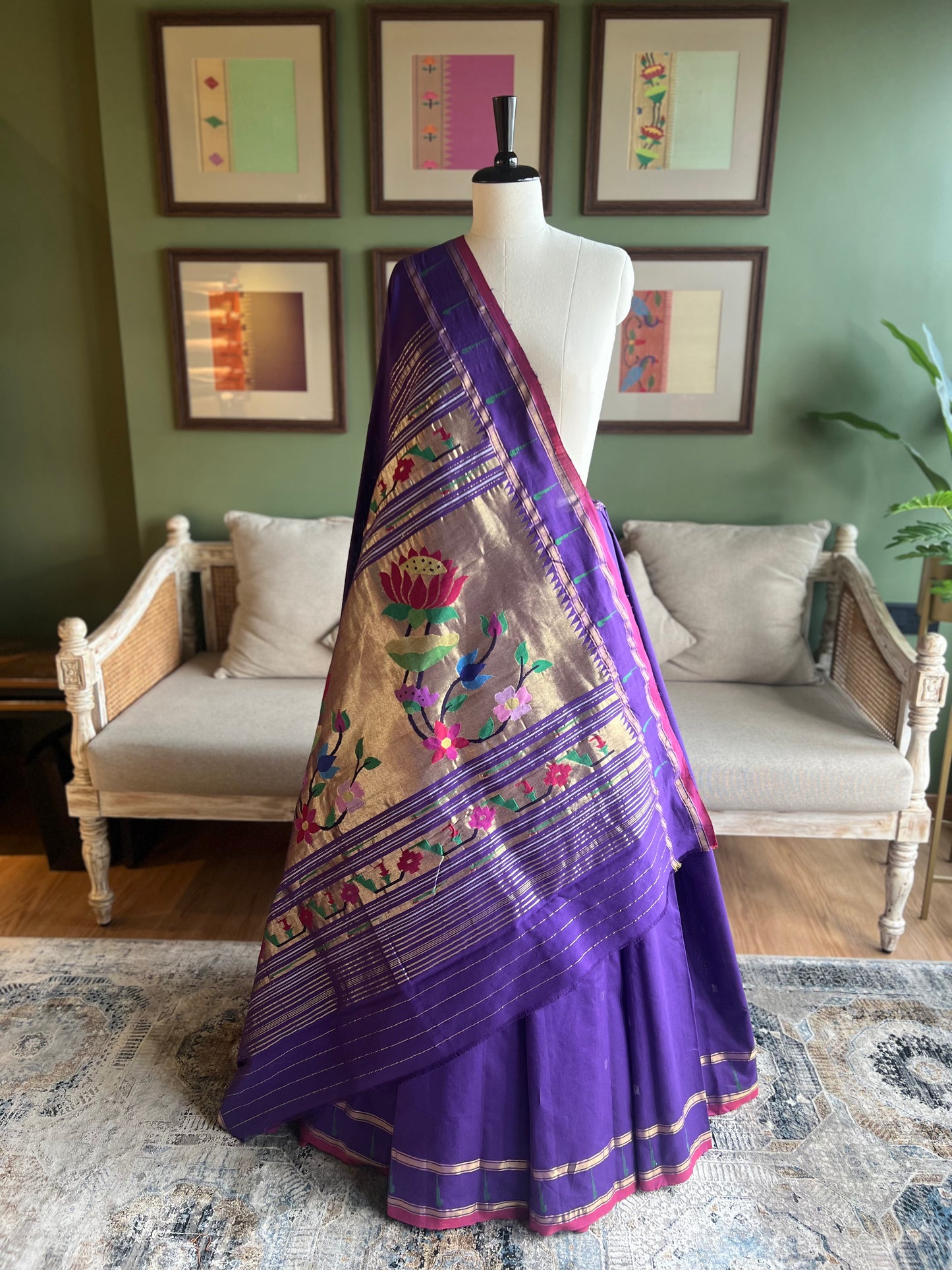 Purple Cotton Paithani with Muniya Border and Lotus Pallu