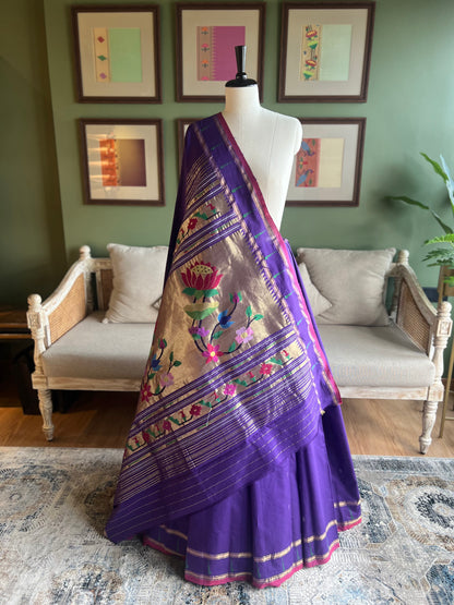Purple Cotton Paithani with Muniya Border and Lotus Pallu