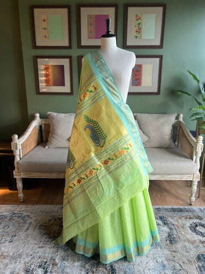 Mint Green Cotton Paithani with Paisley Pallu