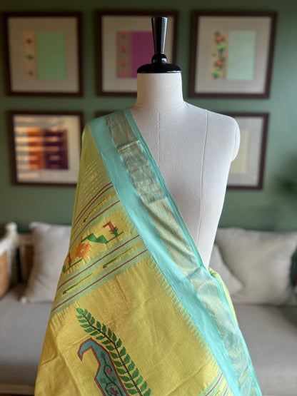 Mint Green Cotton Paithani with Paisley Pallu