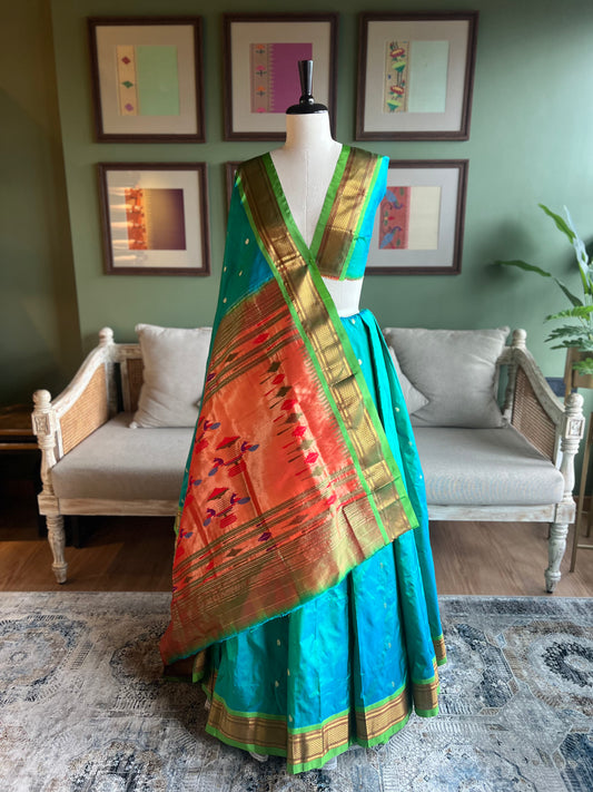 Peacock Blue Paithani with Green Border and Classic Pallu