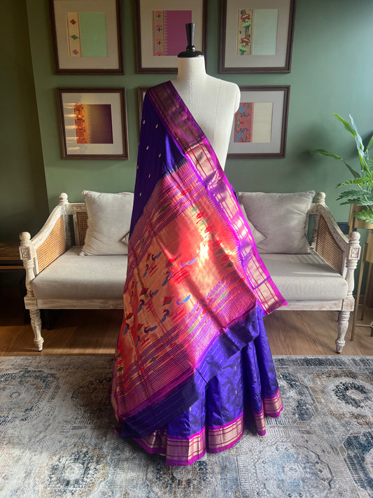Purple Paithani with Contrast Border and Classic Pallu