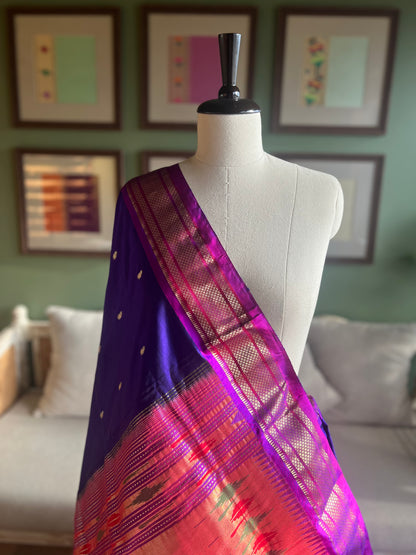 Purple Paithani with Contrast Border and Classic Pallu
