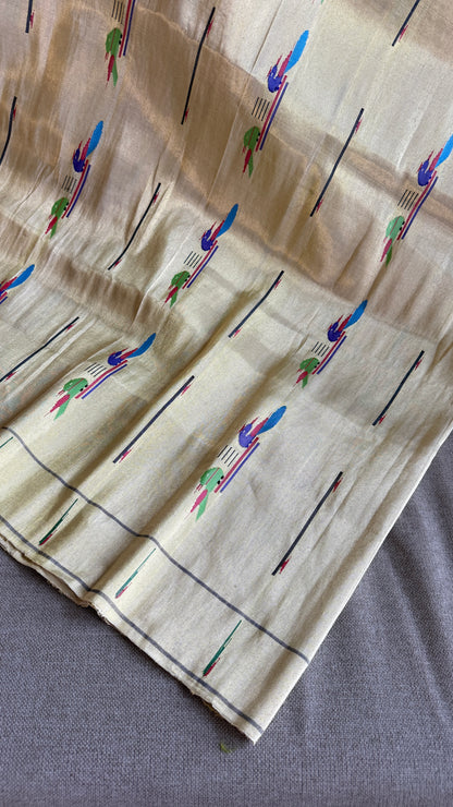 White Tissue Mor-Popat Blouse Piece