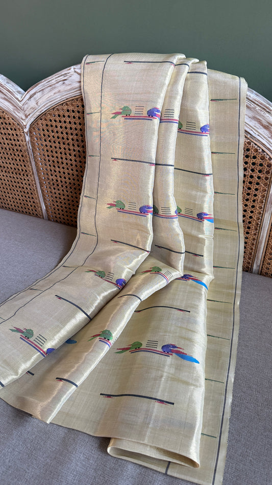 White Tissue Mor-Popat Blouse Piece