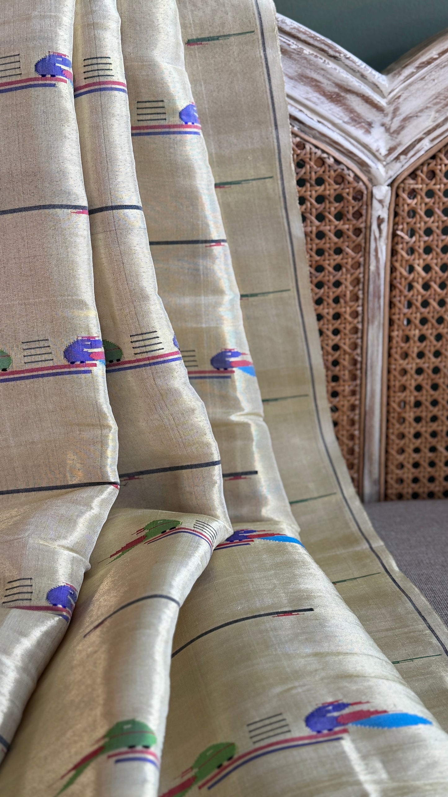 White Tissue Mor-Popat Blouse Piece