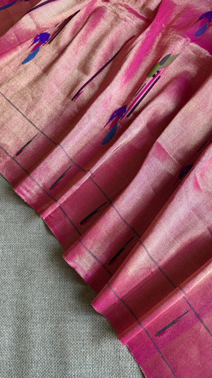 Pink Tissue Mor-Popat Blouse Piece