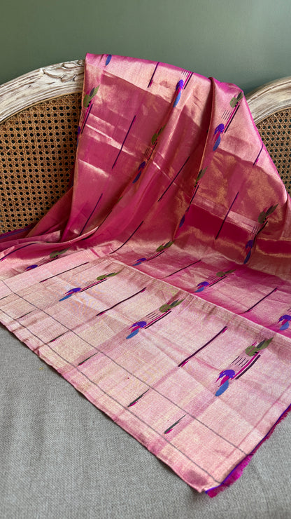 Pink Tissue Mor-Popat Blouse Piece