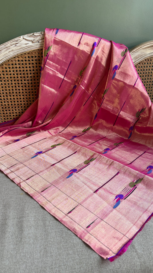 Pink Tissue Mor-Popat Blouse Piece