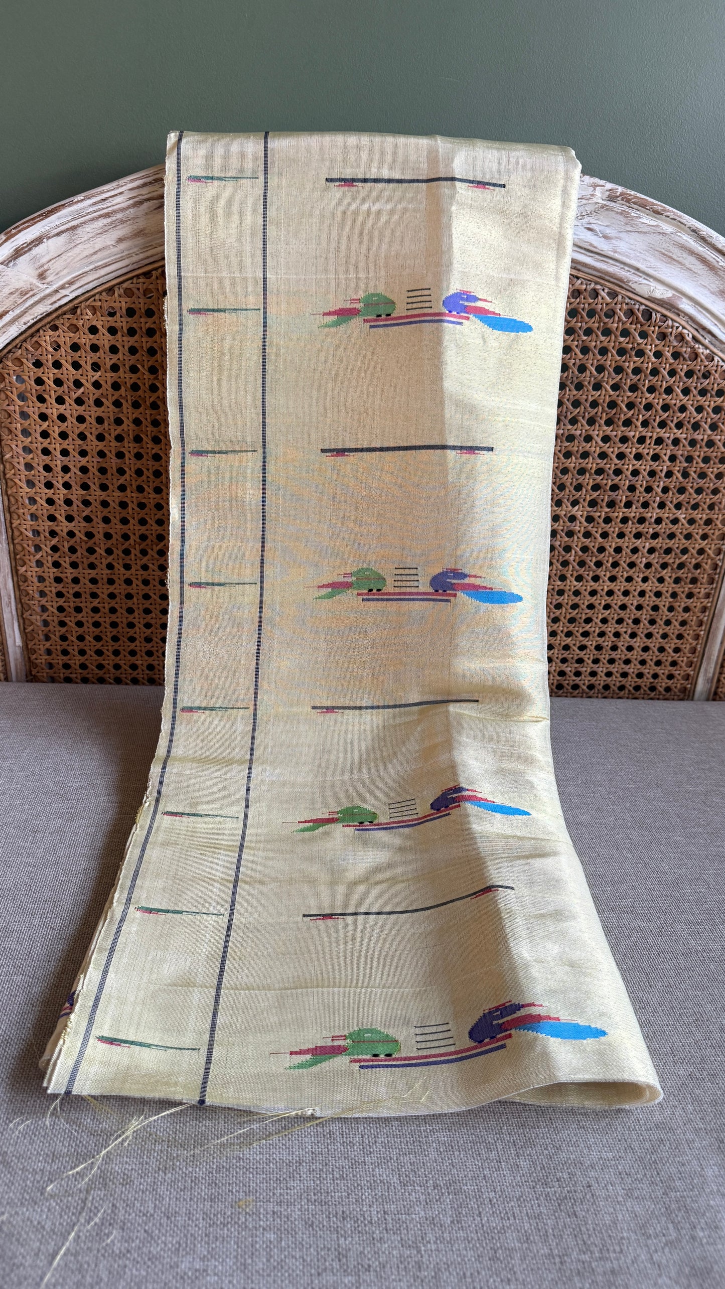 White Tissue Mor-Popat Blouse Piece