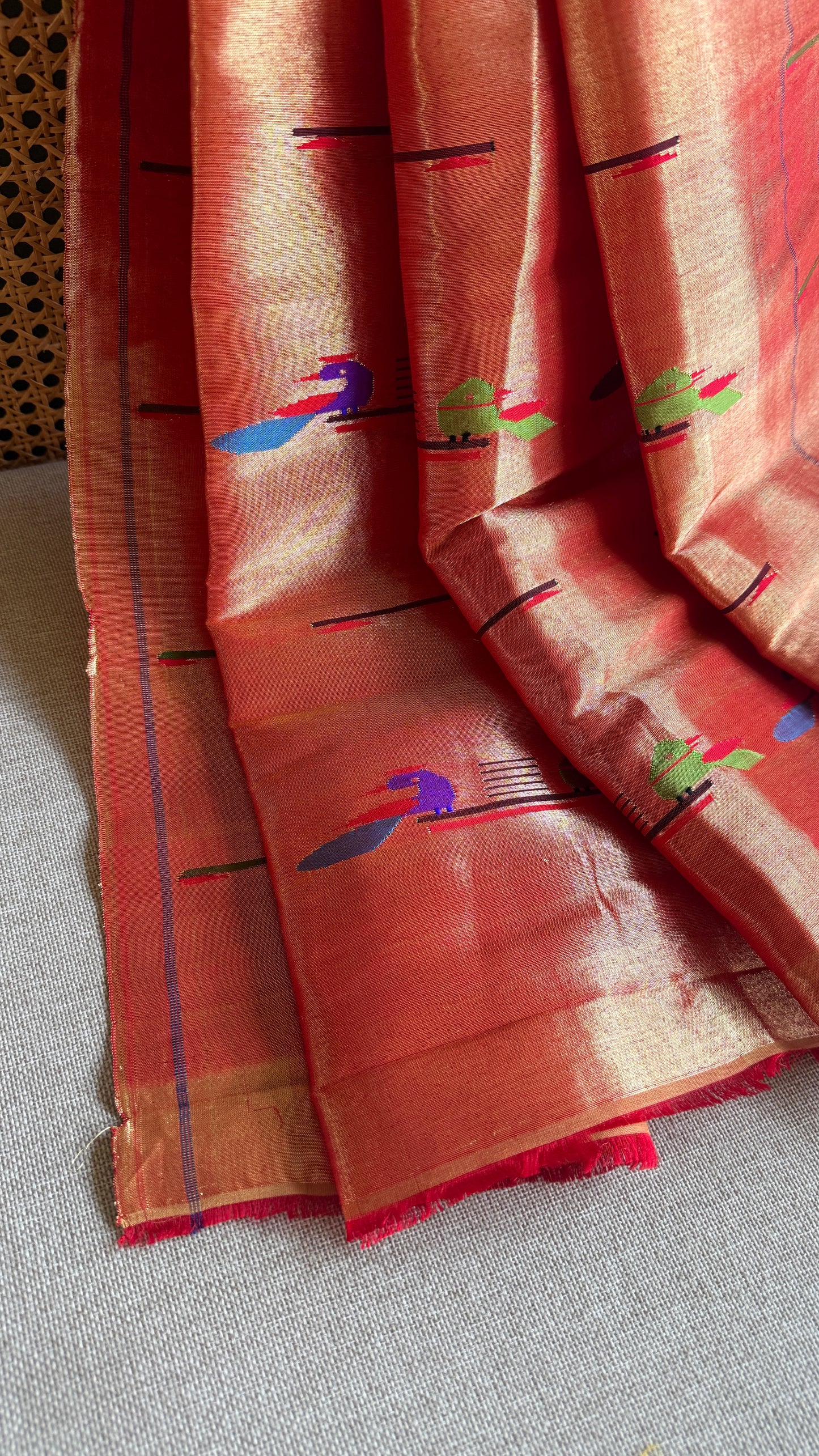 Red Tissue Mor-Popat Blouse Piece