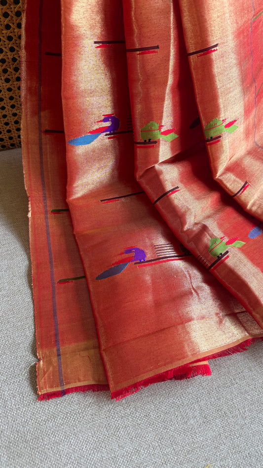 Red Tissue Mor-Popat Blouse Piece